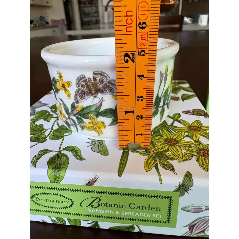 Portmeirion Botanic Garden Ramekin & Spreader Set NIB Butter Dish Bowl w Knife